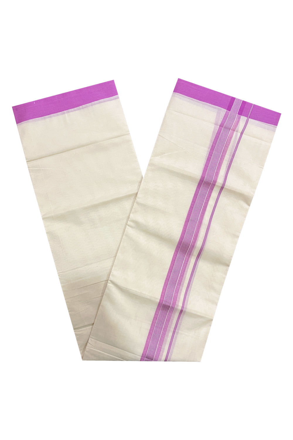 Pure Cotton Off White Double Mundu with Magenta Kara (South Indian Dhoti)