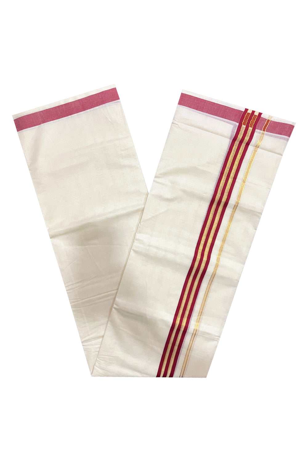 Pure Cotton Off White Double Mundu with Red and Kasavu Kara (South Indian Dhoti)