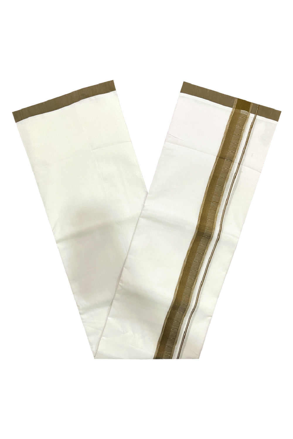 Pure White Cotton Double Mundu with Brown Border (South Indian Dhoti)