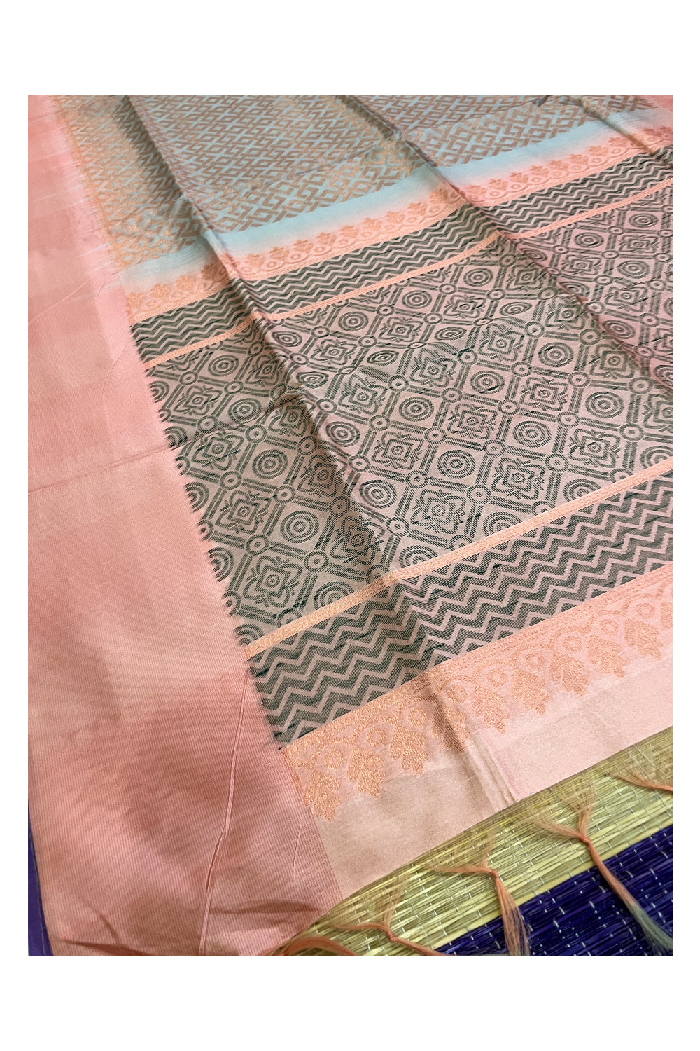 Southloom Semi Tussar Designer Grey Saree with Peach Border