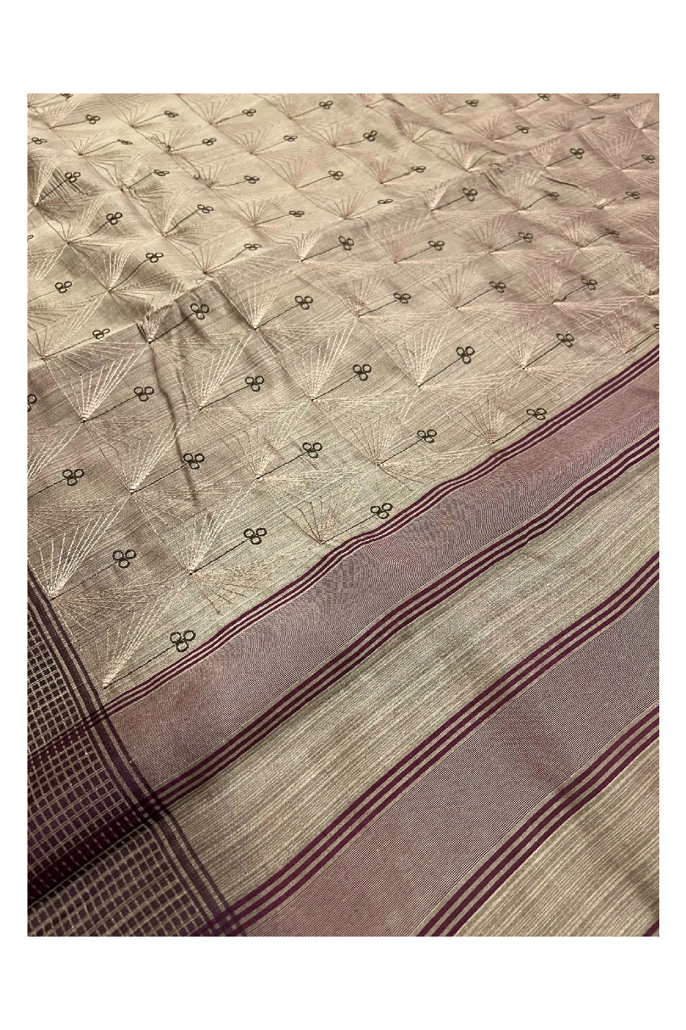 Southloom Light Brown Semi Silk Designer Thread Work Saree with Tassels on Pallu