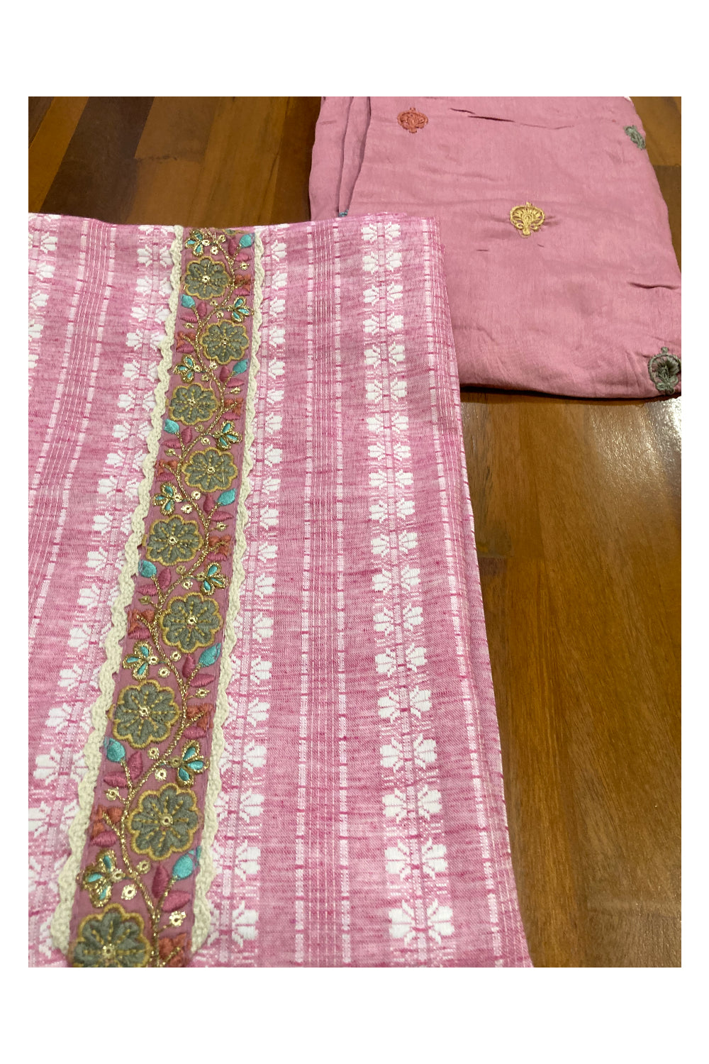 Southloom™ Cotton Churidar Salwar Suit Material in Onion Pink Printed Design