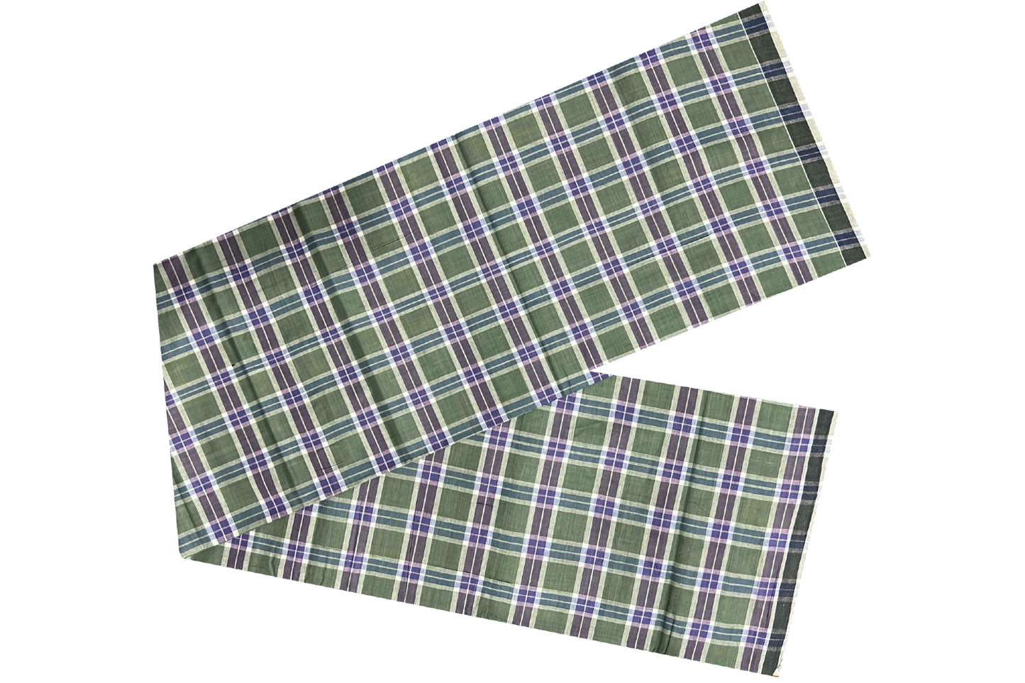 Southloom Premium Handloom Borderless Green Violet Checkered Single Mundu (Lungi)