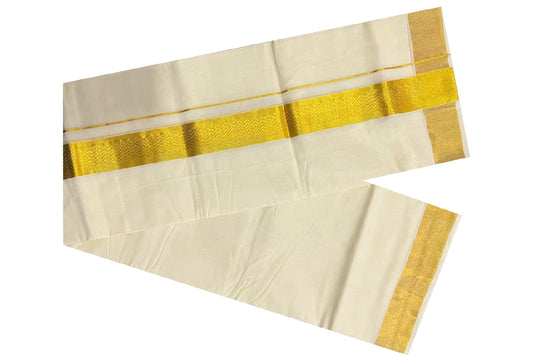 Southloom Balaramapuram Handloom Pure Cotton Wedding Mundu with Kasavu Woven Zig Zag Pattern Border (South Indian Dhoti)