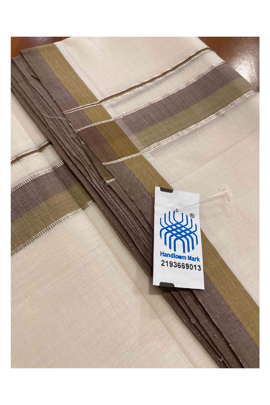 Southloom Balaramapuram Unakkupaavu Premium Handloom Mundu with Brown Purple and Silver Kasavu Border