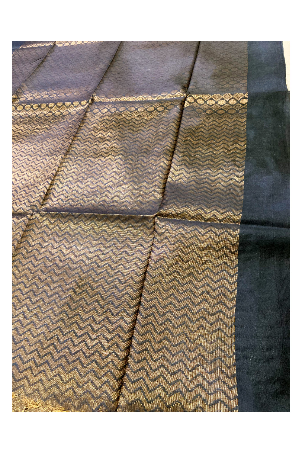 Southloom Cotton Kasavu Designer Woven Works in Grey Saree