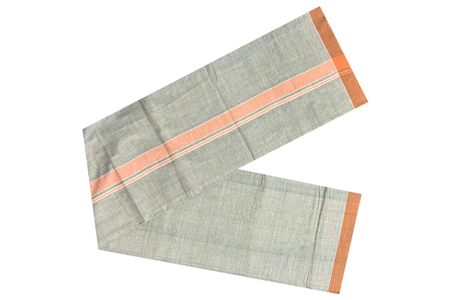 Southloom Premium Handloom Light Green Single Mundu with Orange Border (Lungi)