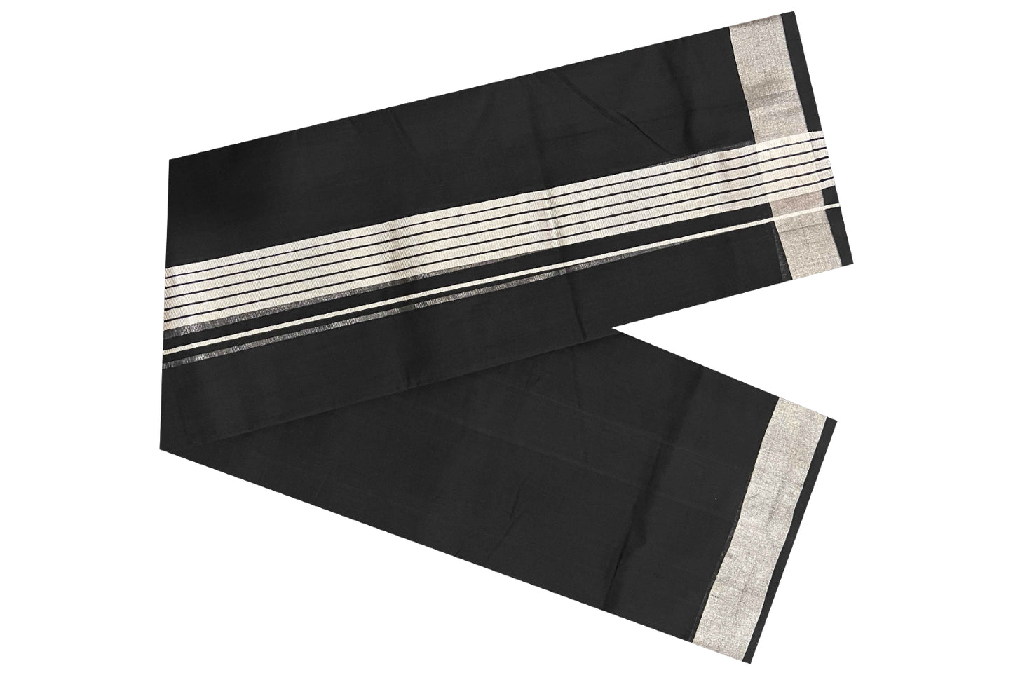 Southloom Kuthampully Handloom Pure Cotton Mundu with Silver Kasavu Lines Border (South Indian Dhoti)