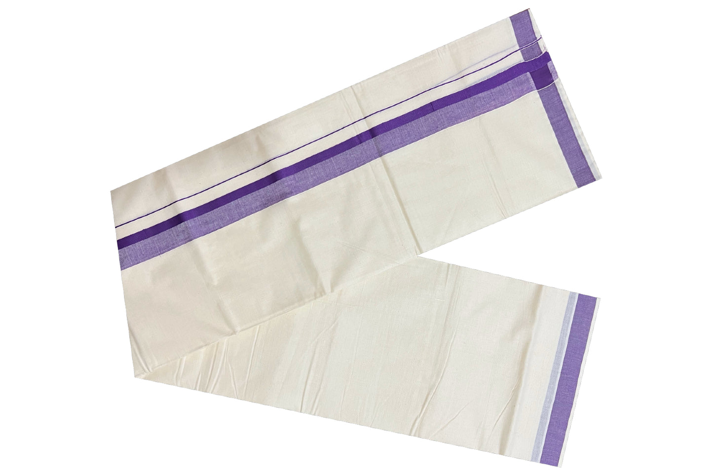 Off White Kerala Double Mundu with Violet Shaded Kara (South Indian Dhoti)