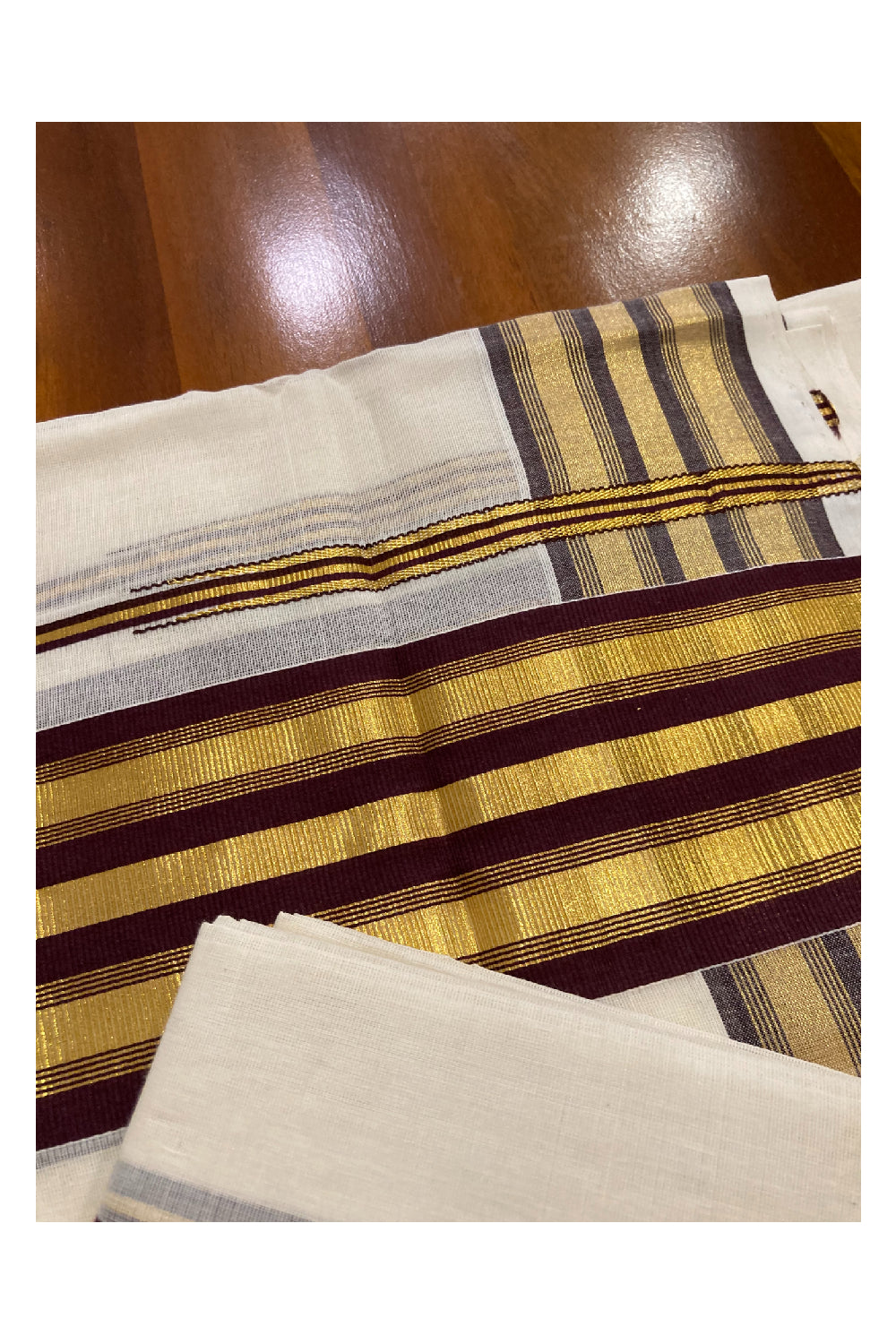 Southloom Premium Handloom Set Mundu with Kasavu and Brown Border 2.80 Mtrs