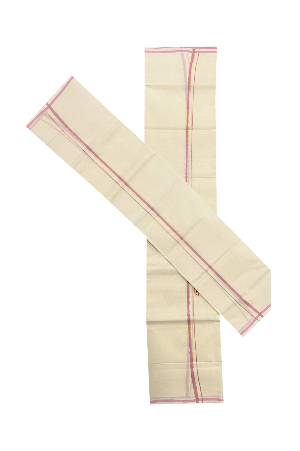 Kerala Cotton Set Mundu (Mundum Neriyathum) with 0.5 inch Kasavu and Pink Border 2.80 Mtrs