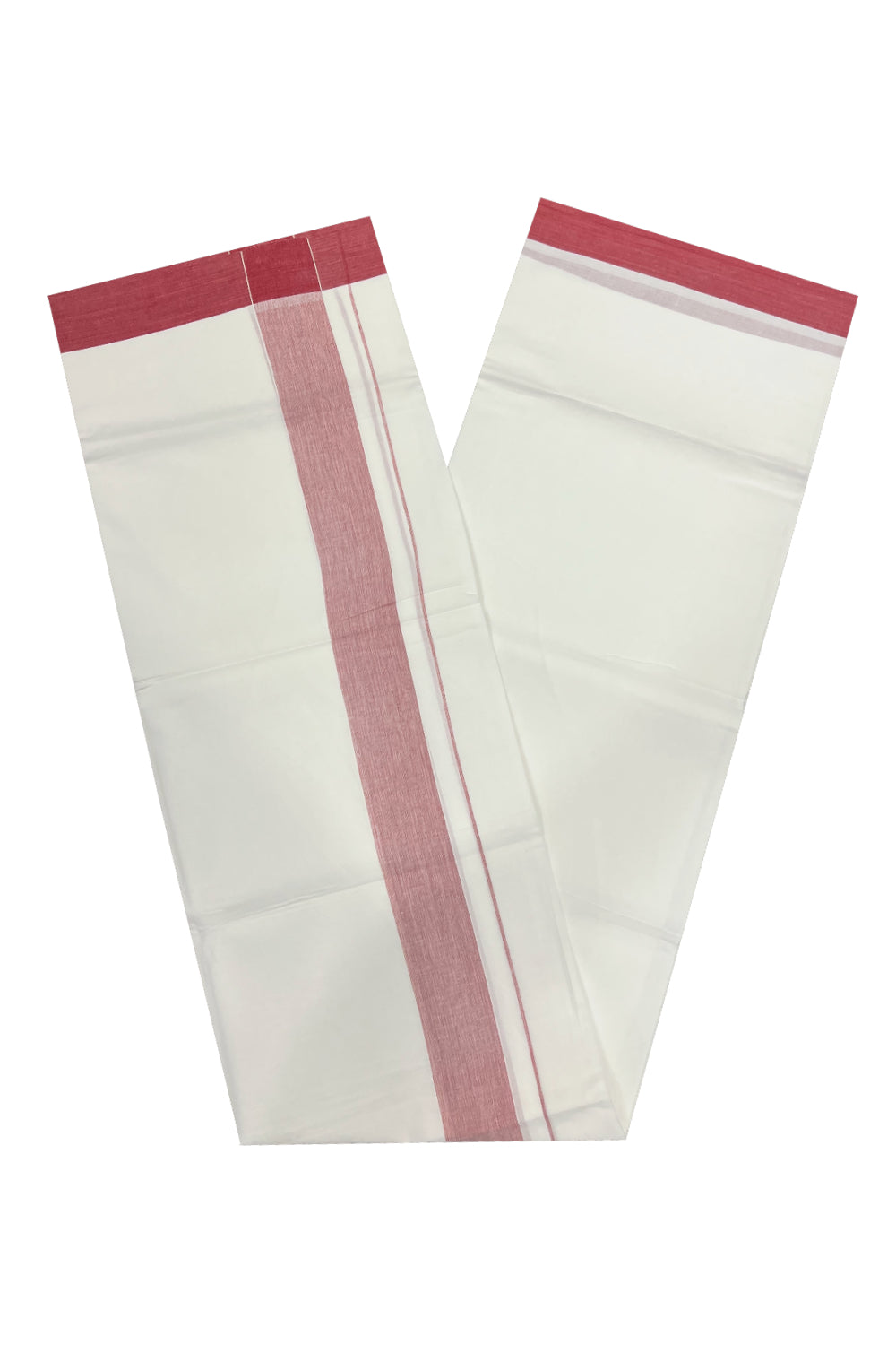 Pure White Cotton Double Mundu with Red Border (South Indian Dhoti)