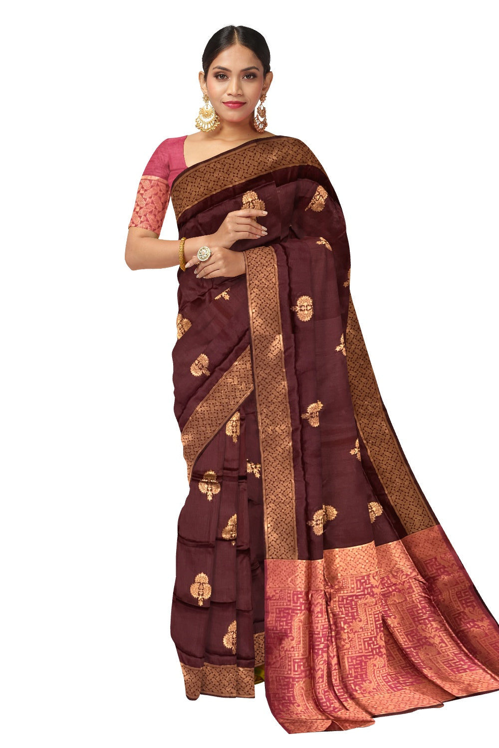 Southloom Cotton Silk Maroon Designer Saree with Kasavu Woven Works on Pallu