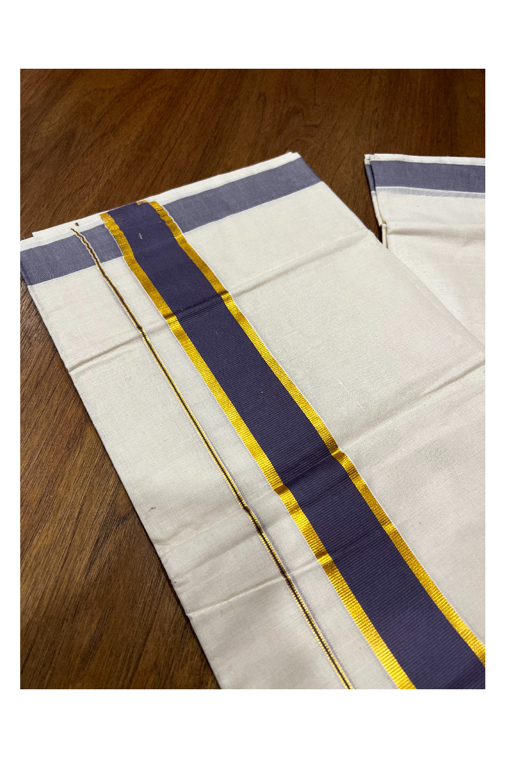 Southloom Onam 2022 Off-White Double Mundu with Kasavu and Pale Grape Border (South Indian Dhoti)