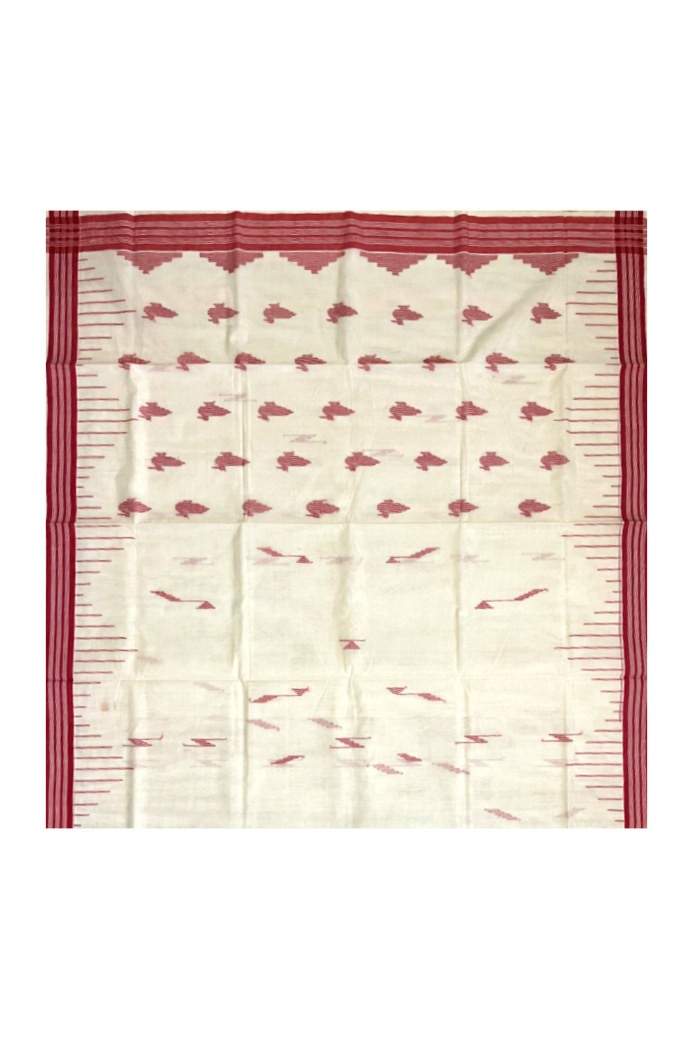 Southloom Premium Handloom Kerala Saree with Red Butta Works