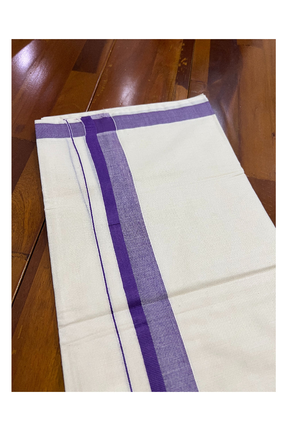 Off White Kerala Double Mundu with Violet Shaded Kara (South Indian Dhoti)