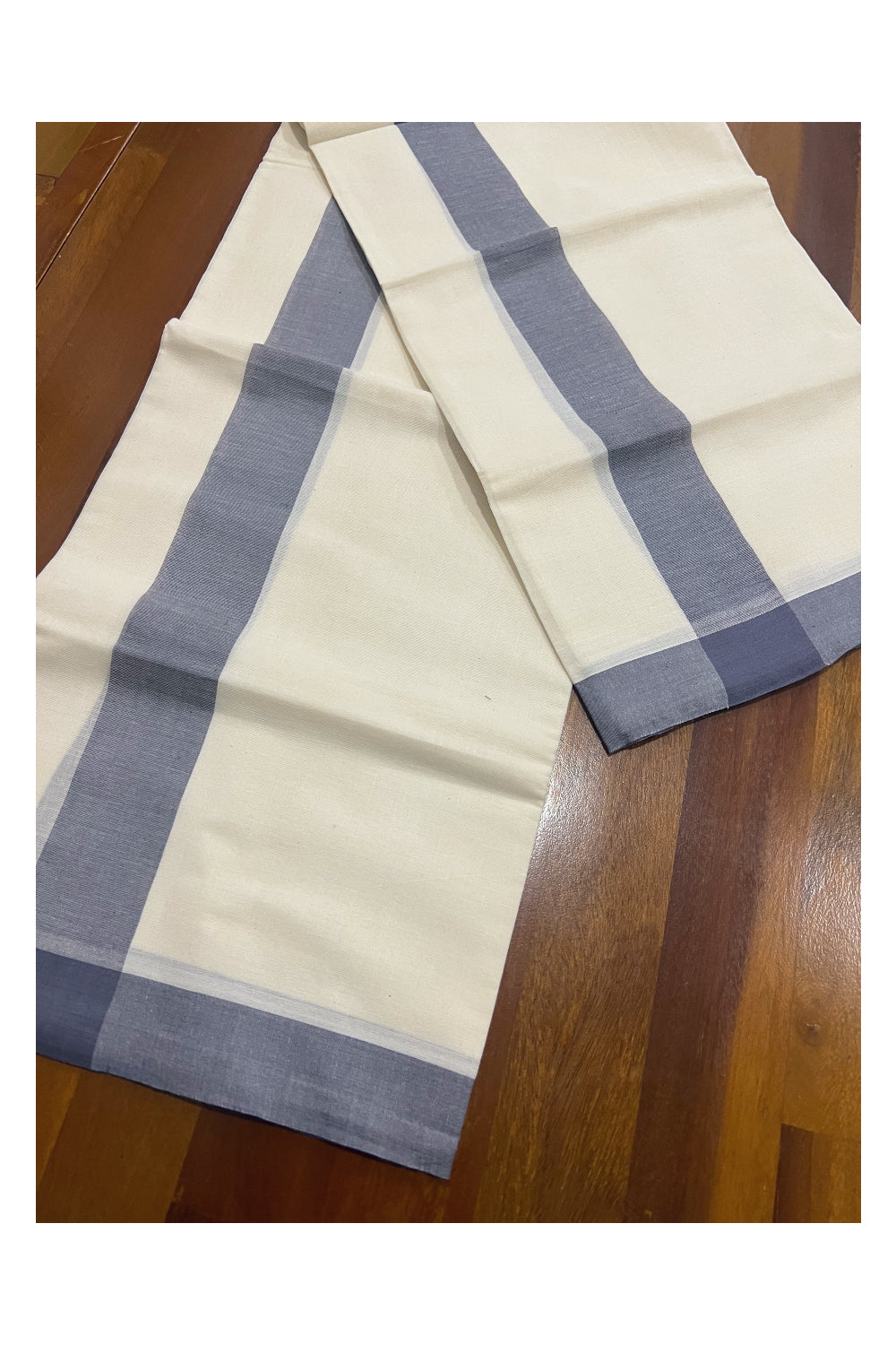 Kerala Cotton Mundum Neriyathum Single (Set Mundu) with Grey Mulloth Border 2.80 Mtrs (Extra Soft Cotton)