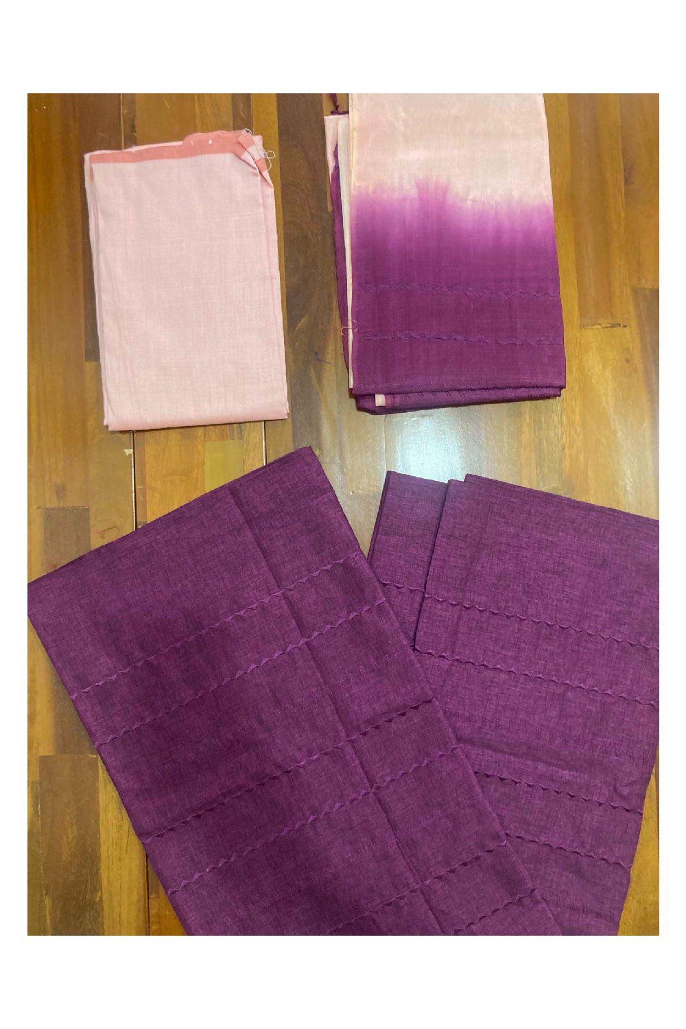 Southloom™ Semi Jute Churidar Salwar Suit Material in Dark Magenta with Thread Work