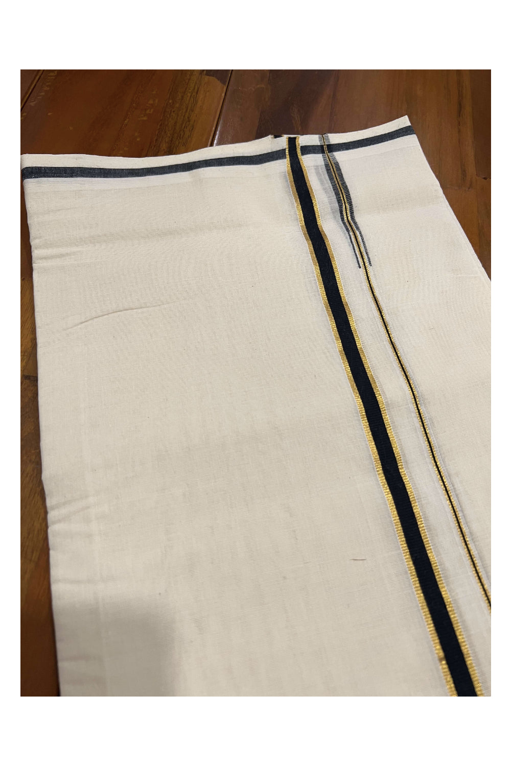 Southloom Balaramapuram Pure Cotton Handloom Mundu with Black and Puliyilakkara Kasavu Border