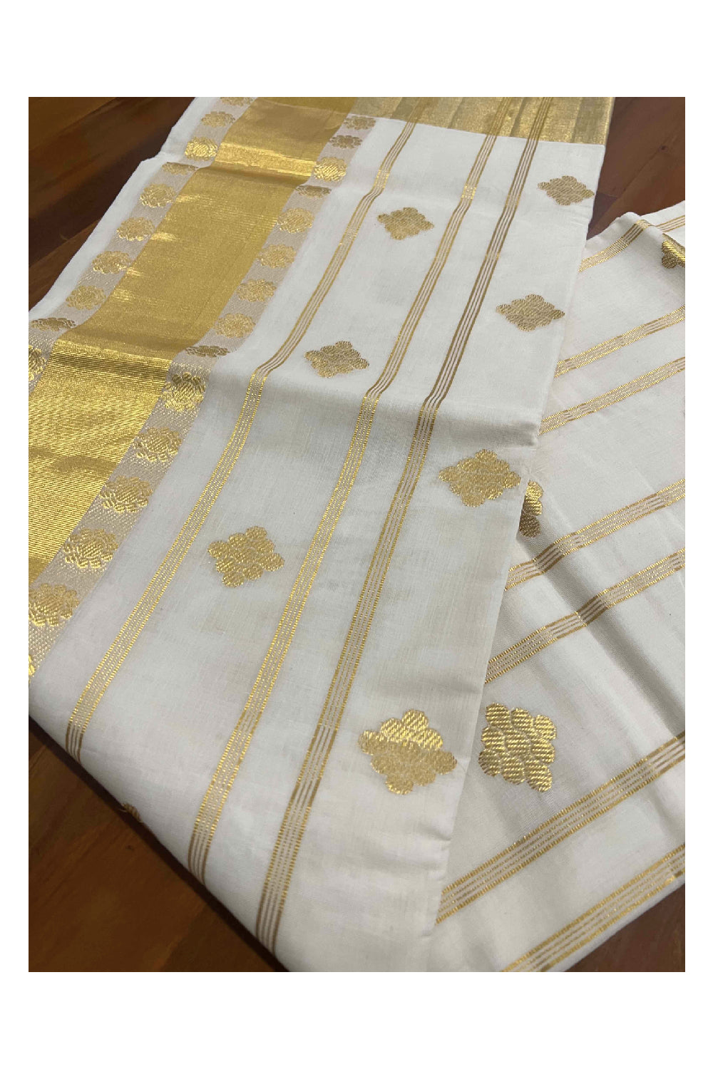 Southloom™ Original Handloom Cotton Kasavu Heavy Work Saree