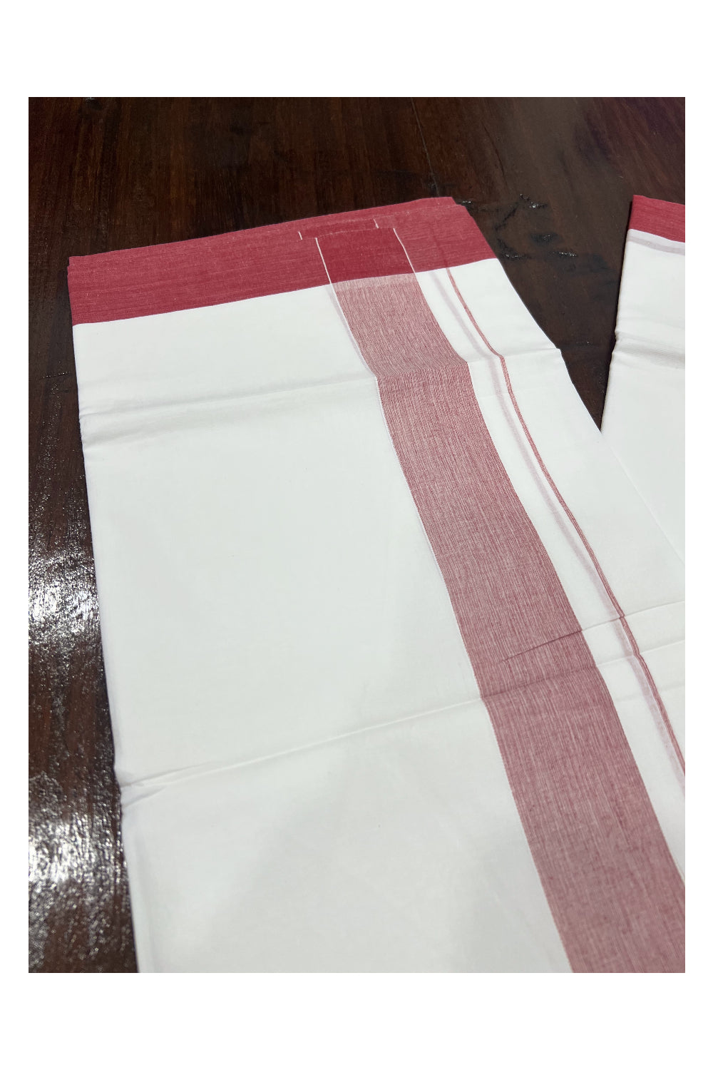 Pure White Cotton Double Mundu with Red Border (South Indian Dhoti)