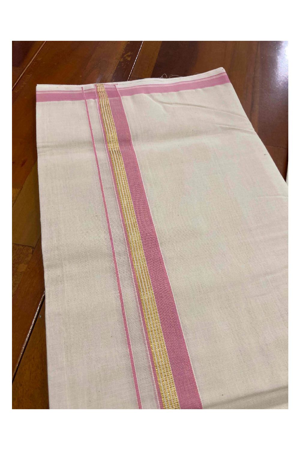 Southloom Handloom Premium Double Dhoti with Pink and Kasavu Border