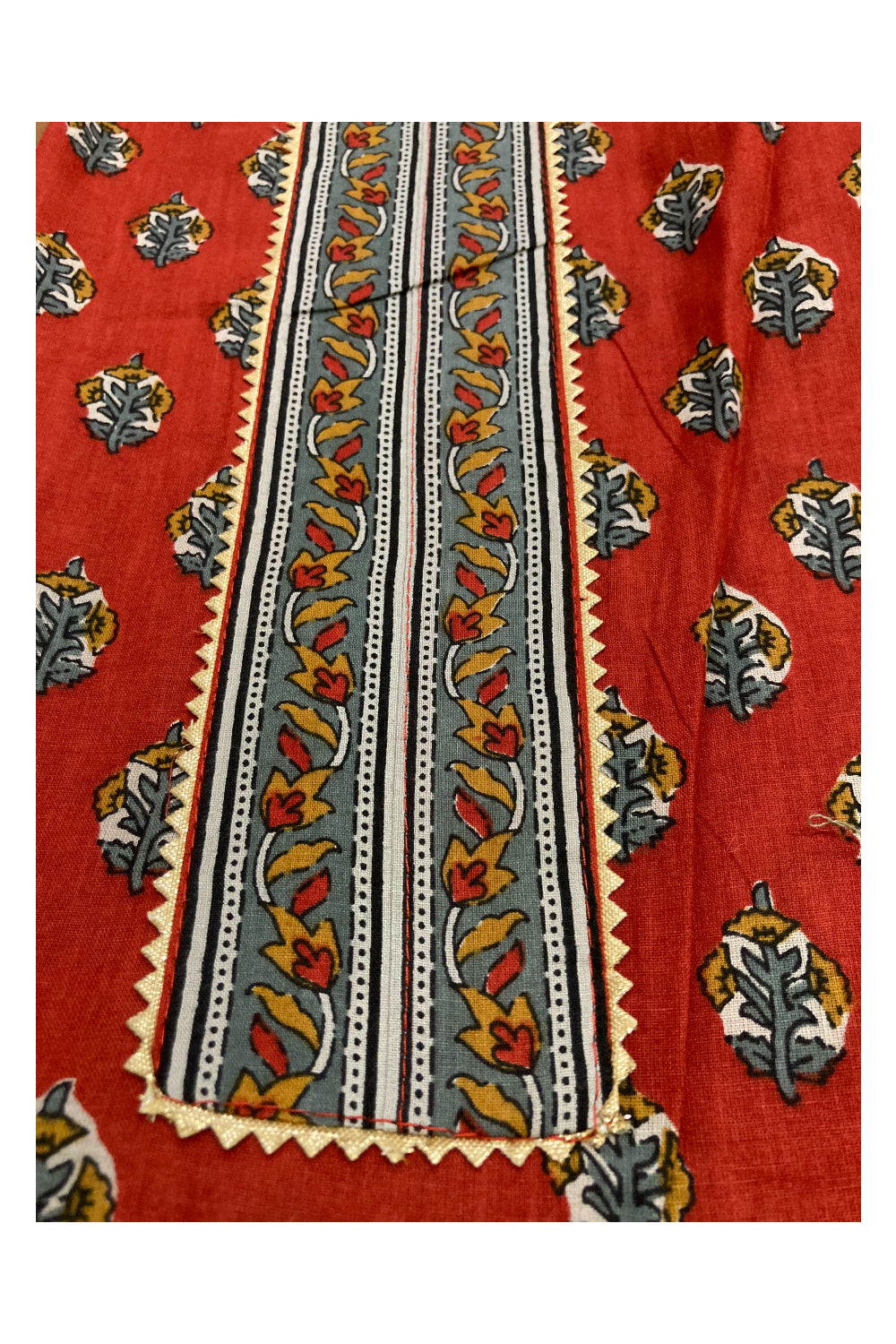 Southloom™ Cotton Churidar Salwar Suit Material in Dark Orange with Floral Prints