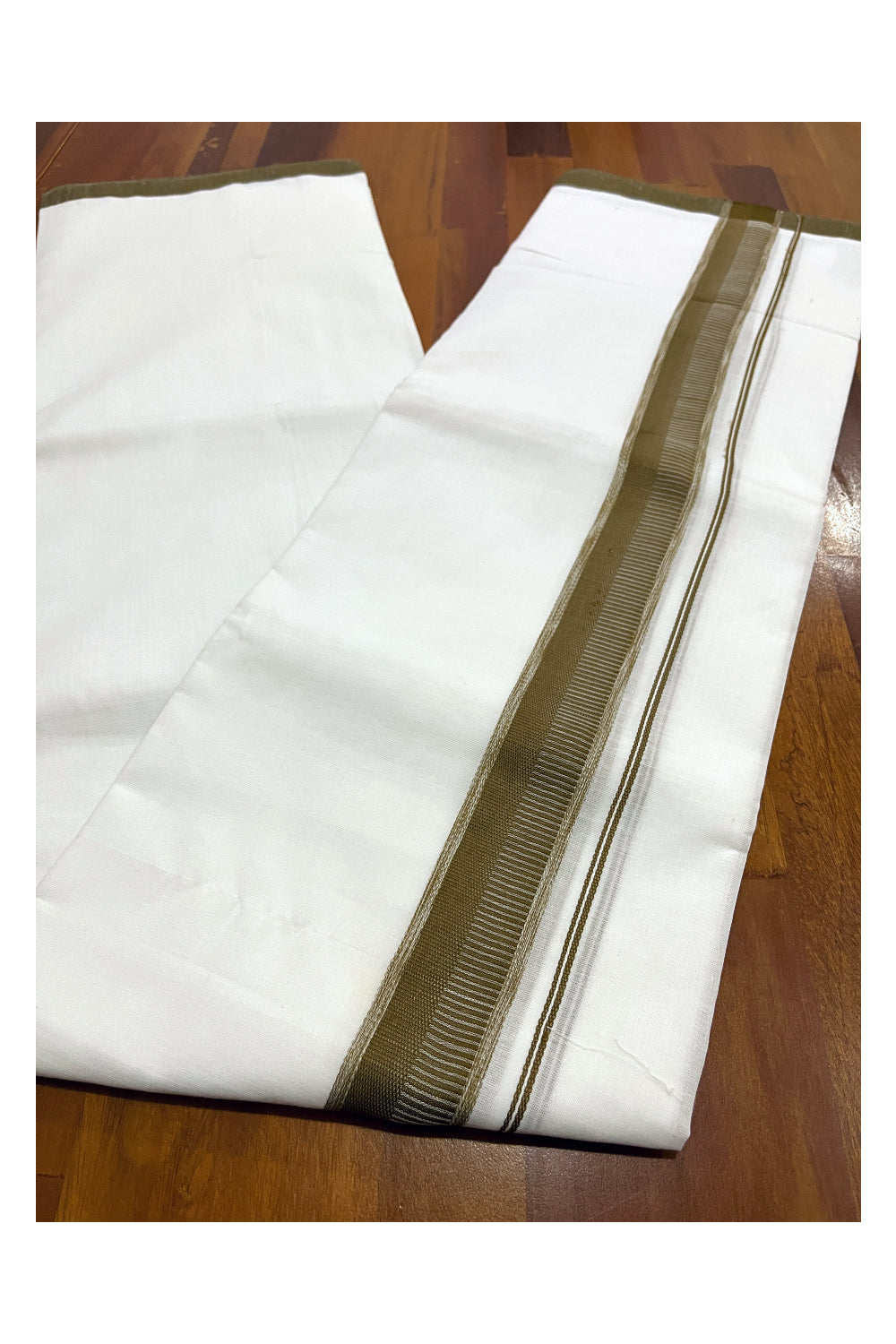 Pure White Cotton Double Mundu with Brown Border (South Indian Dhoti)