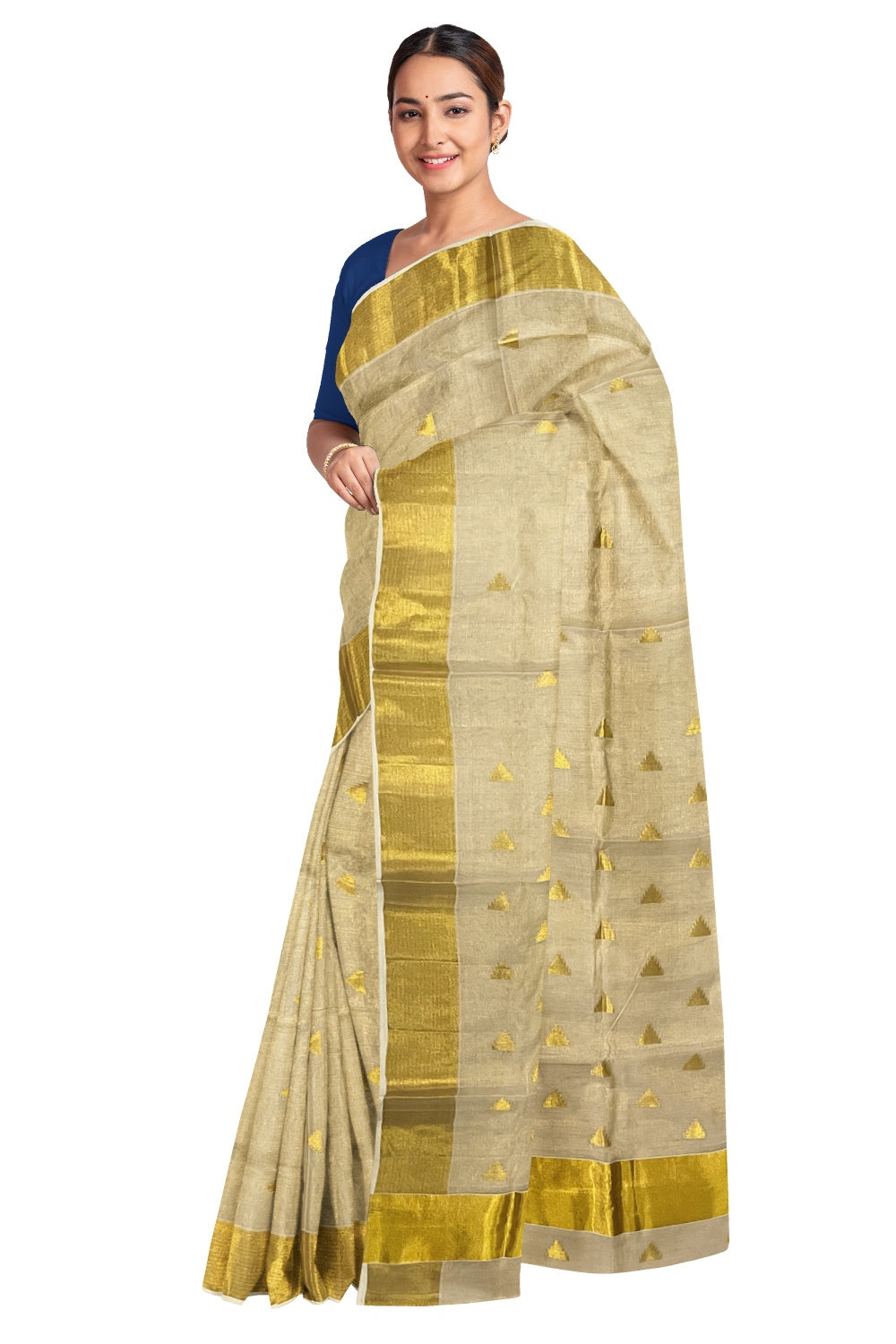 Southloom Premium Handloom Tissue Saree with Golden Temple Motifs