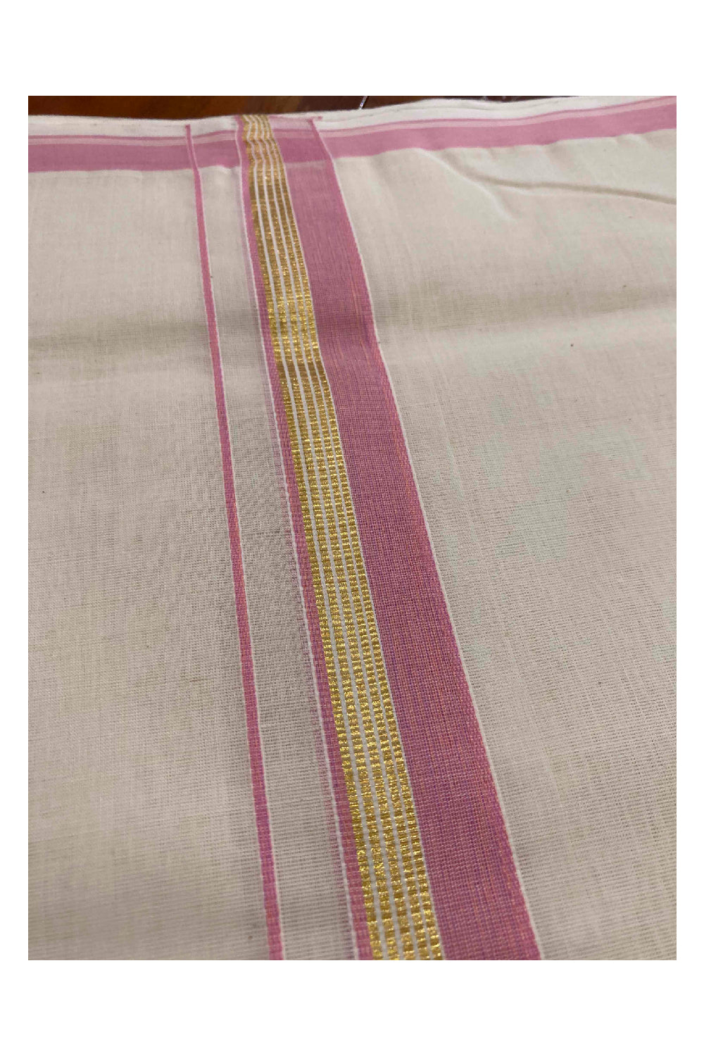 Southloom Handloom Premium Double Dhoti with Pink and Kasavu Border