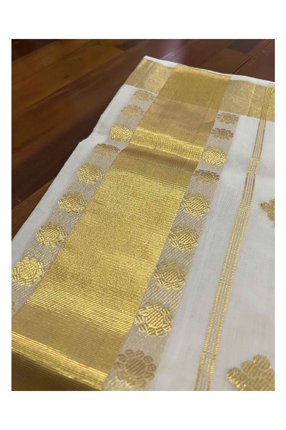 Southloom™ Original Handloom Cotton Kasavu Heavy Work Saree