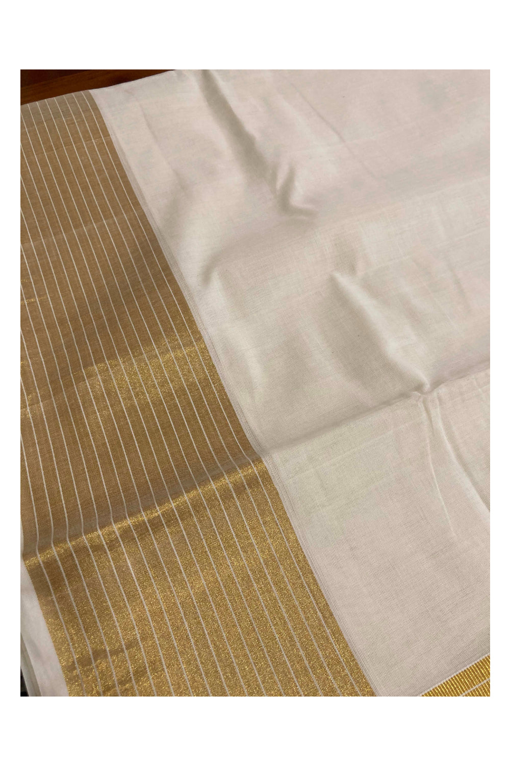 Southloom Handloom Kasavu Saree with Lines Design on Border and Pallu