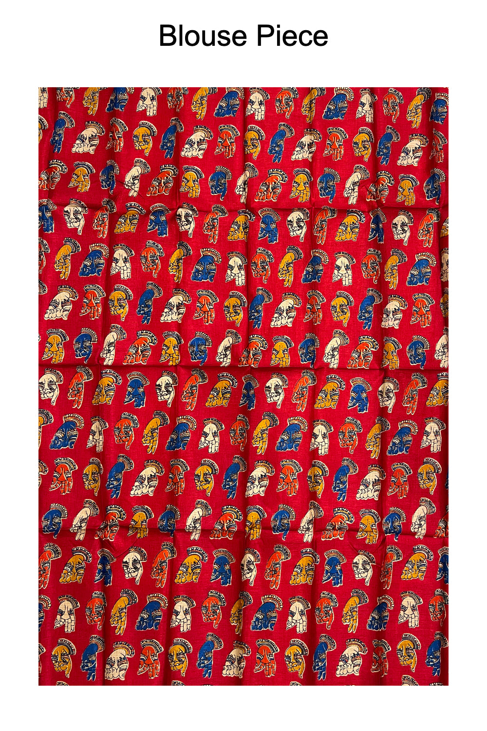 Kerala Pure Cotton Fusion Art Red Hand Figures Printed Kasavu Saree with Printed Blouse Piece