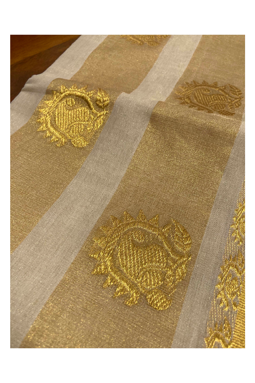 Southloom Kuthampully Premium Handloom Tissue Heavy Work Saree with Paisley Motifs