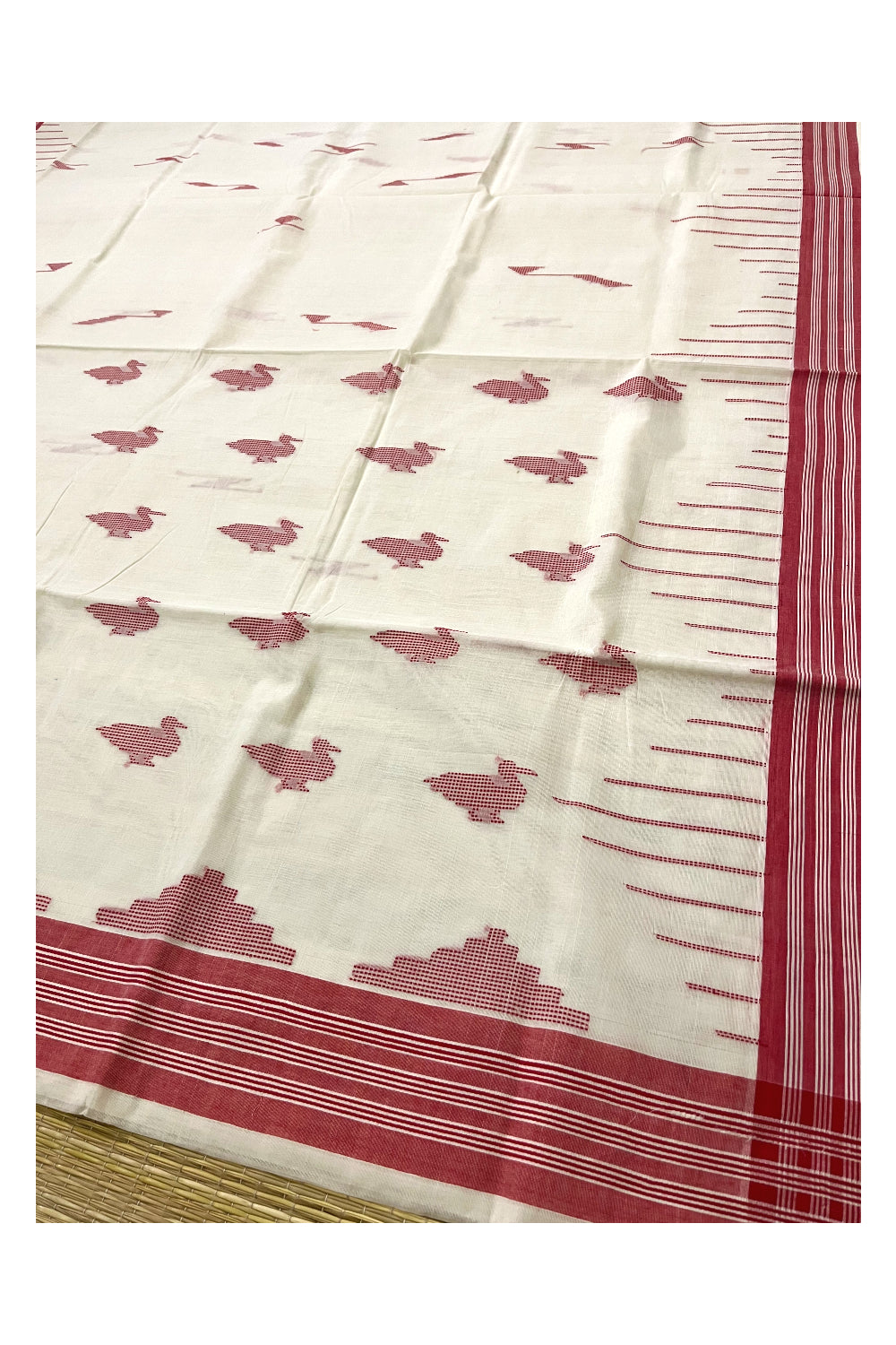 Southloom Premium Handloom Kerala Saree with Red Butta Works