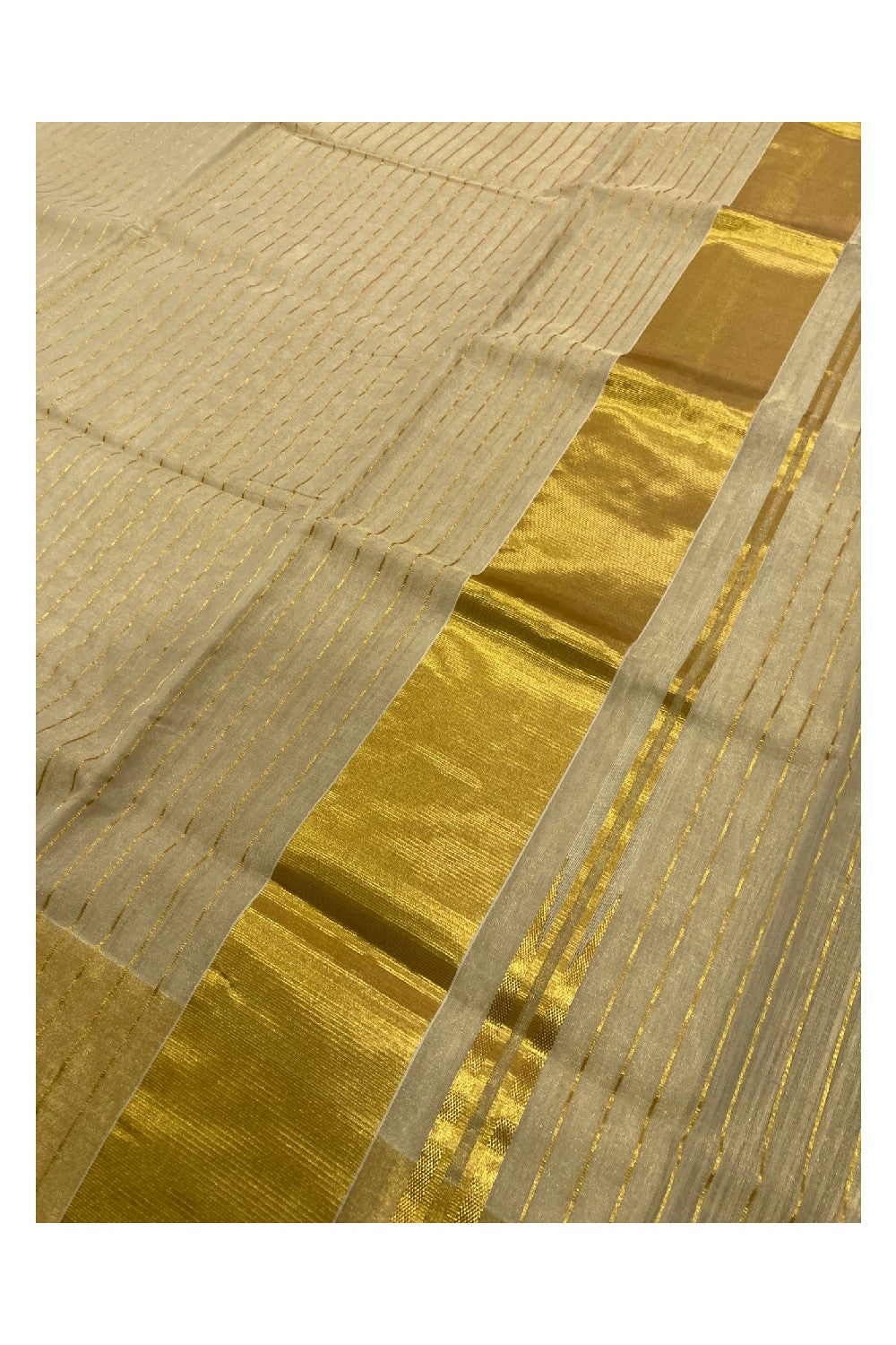 Southloom Balaramapuram Handloom Stripes Work Tissue Saree with 4 inch Pallu