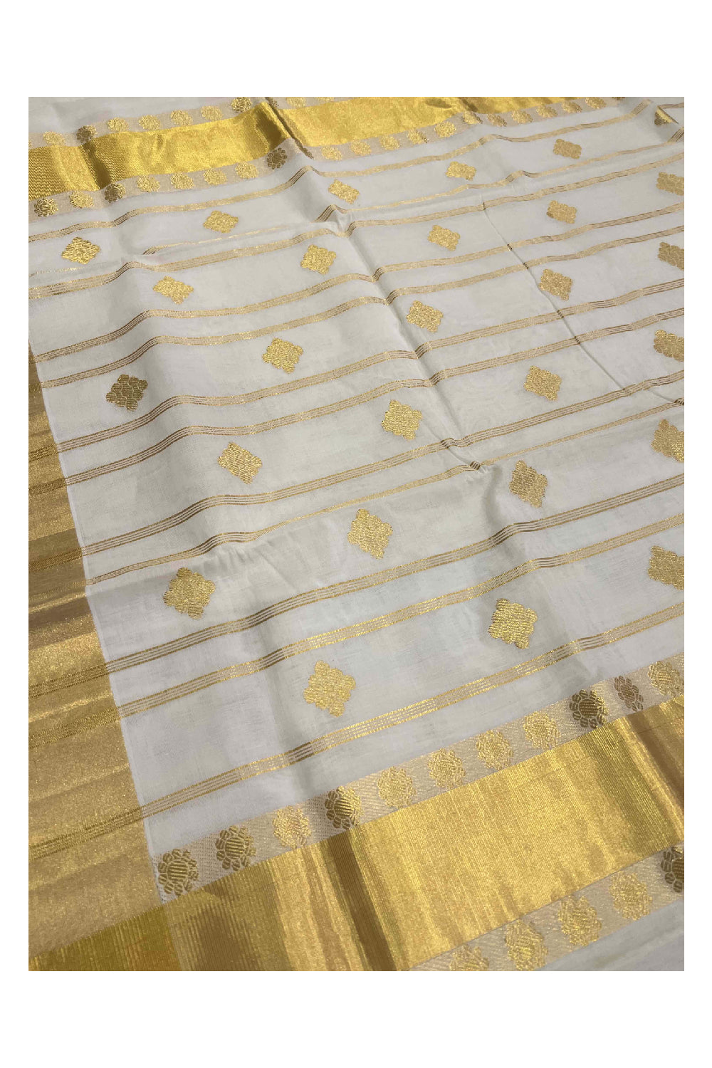 Southloom™ Original Handloom Cotton Kasavu Heavy Work Saree