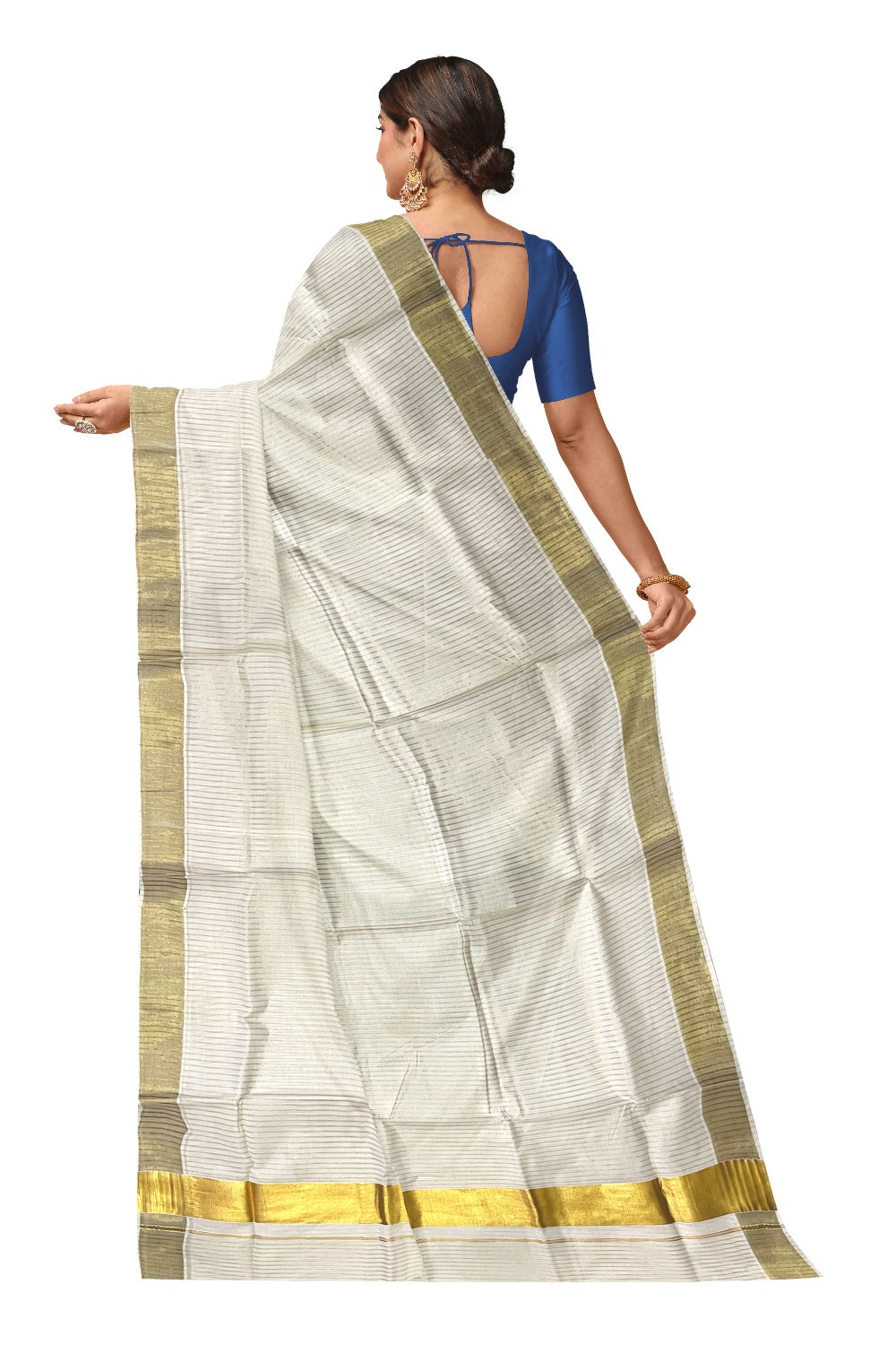 Pure Cotton Kerala Kasavu Lines Onam Saree (Handloom Quality Kasavu) with 3 inch Border