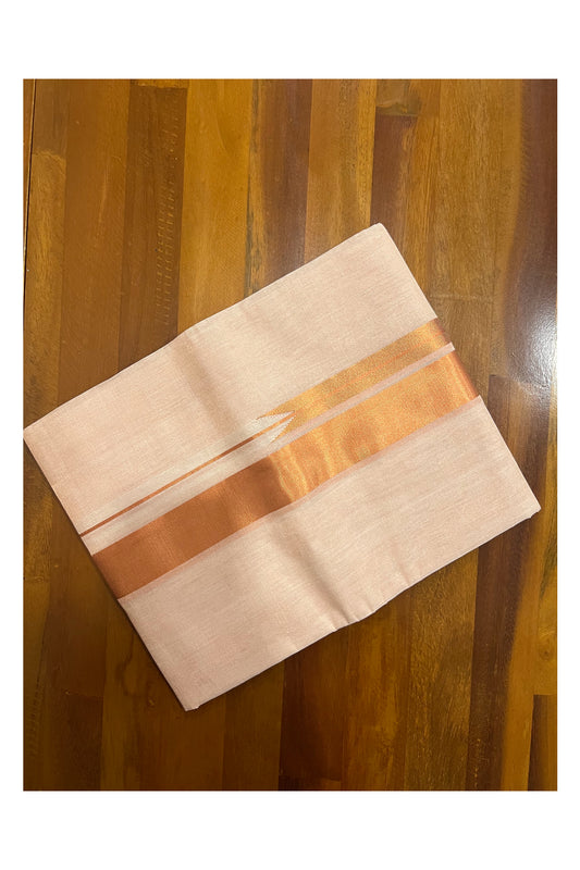 Southloom Premium Handloom Copper Tissue Wedding Mundu with Kasavu Chutti Border (South Indian Dhoti)