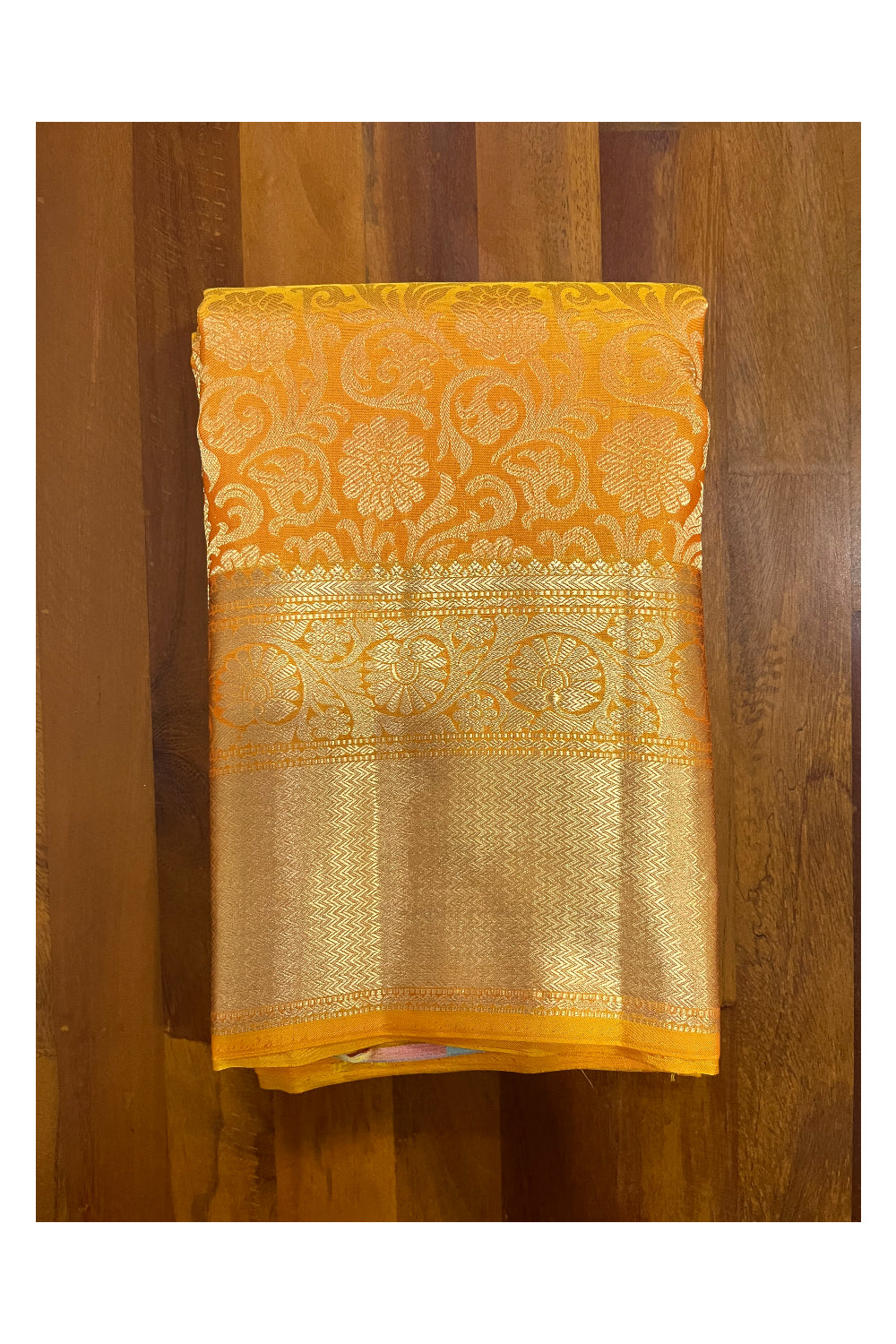 Southloom Double Warp Handloom Pure Silk Kanchipuram Yellow Manthrakodi Saree with Kasavu Woven Works