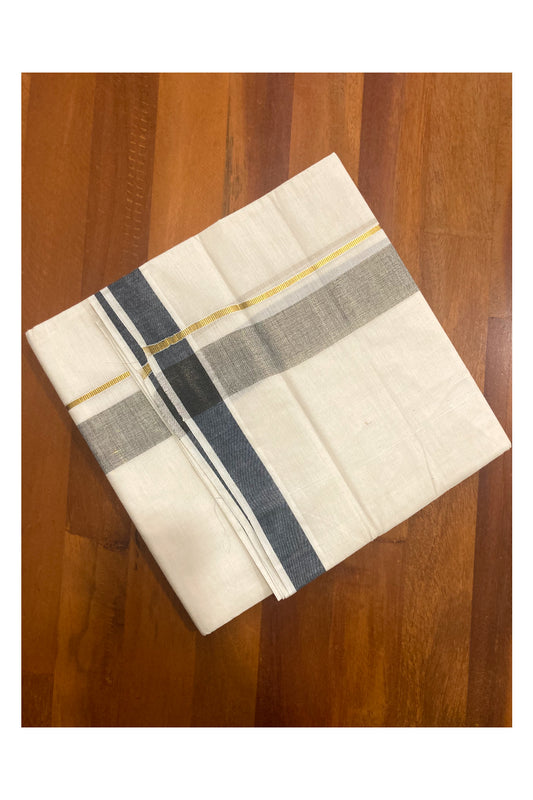 Pure Cotton Kerala Double Mundu with Kasavu and Black Border (South Indian Dhoti)