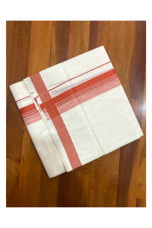 Off White Pure Cotton Double Mundu with Orange Border (South Indian Dhoti)