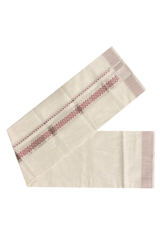 Southloom Handloom Premium Silver Kasavu Dhoti with Woven Design Border