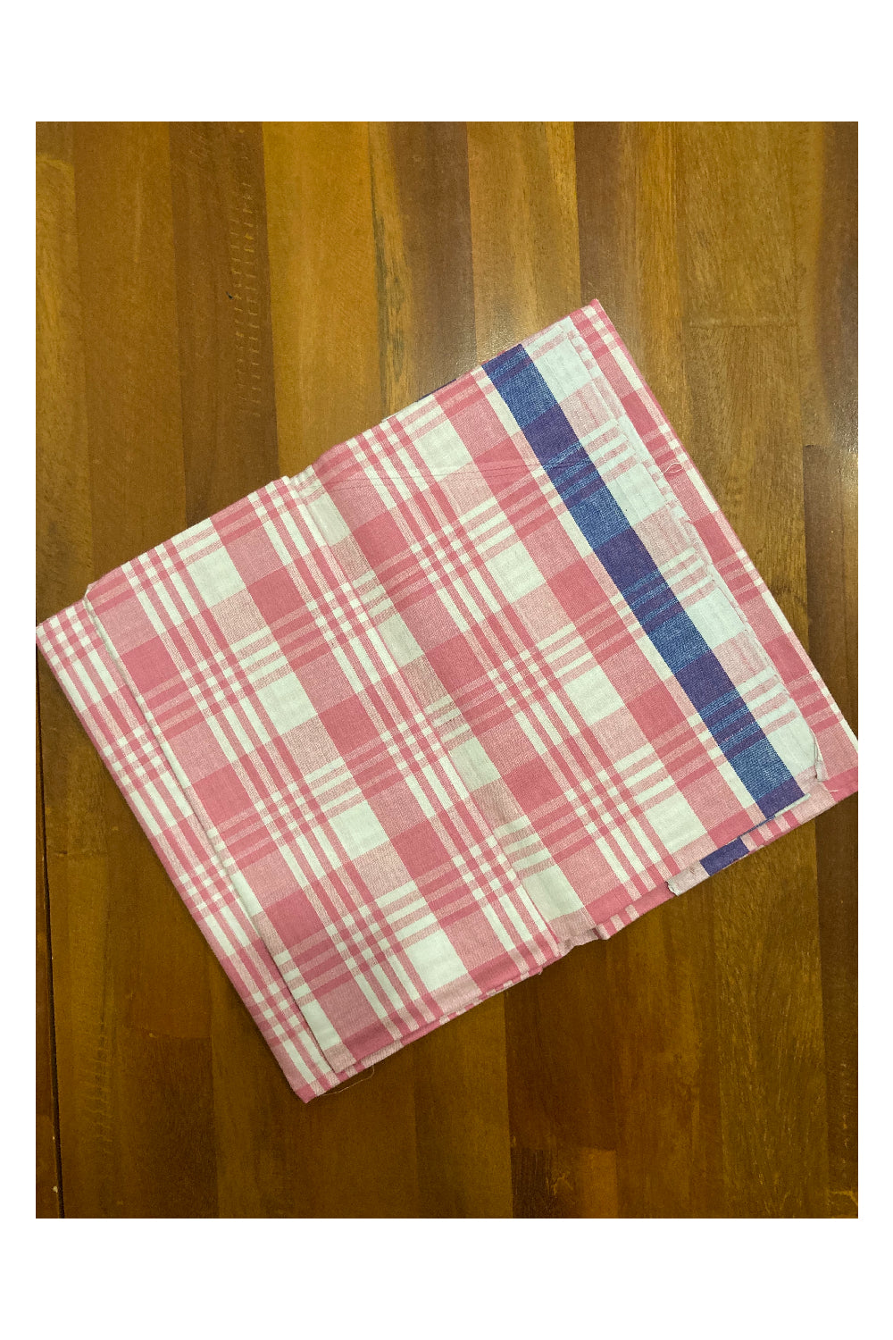 Southloom Premium Handloom Pink and White Checkered Borderless Single Mundu (South Indian Kerala Dhoti)
