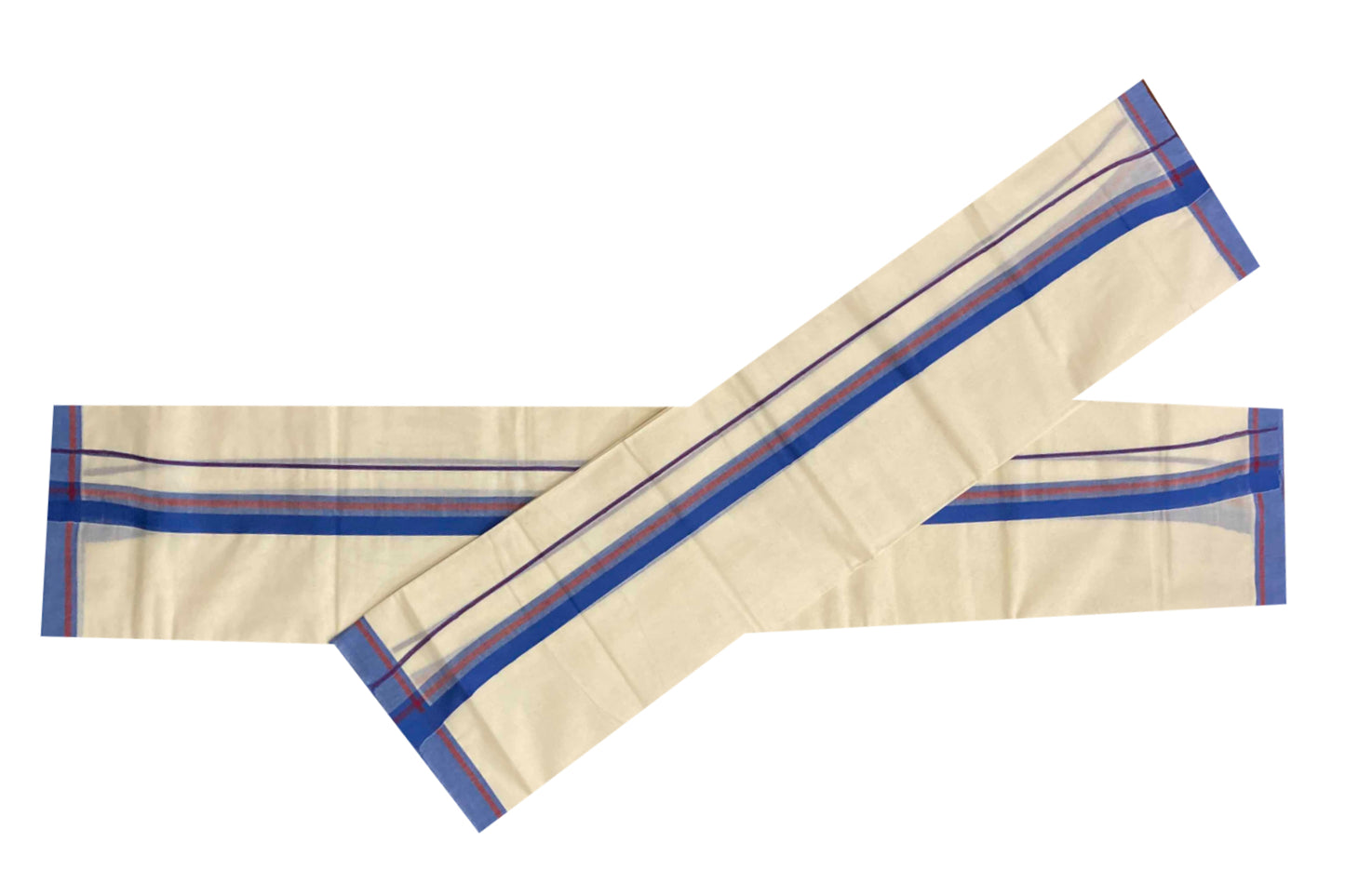 Kerala Cotton Mundum Neriyathum Single (Set Mundu) with Blue Border