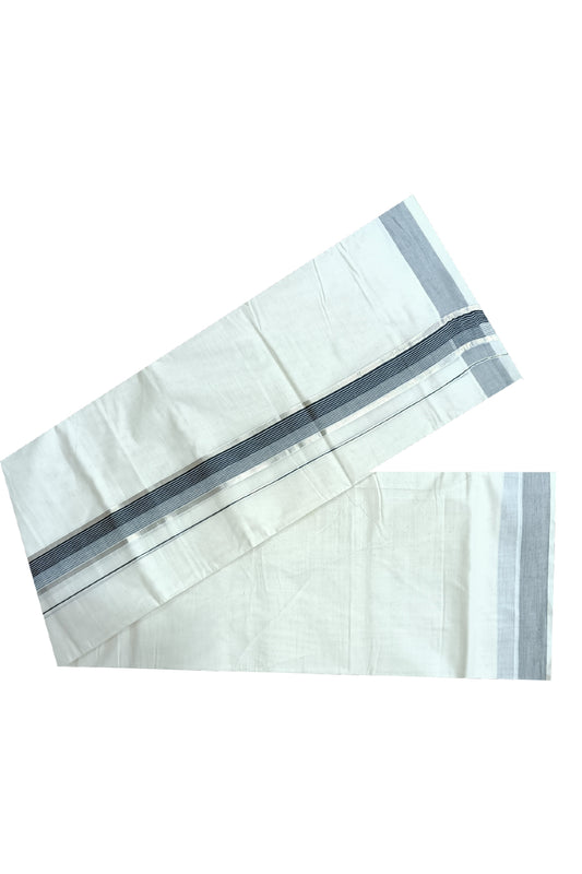 Off White Kerala Double Mundu with Silver Kasavu and Black Kara (South Indian Dhoti)