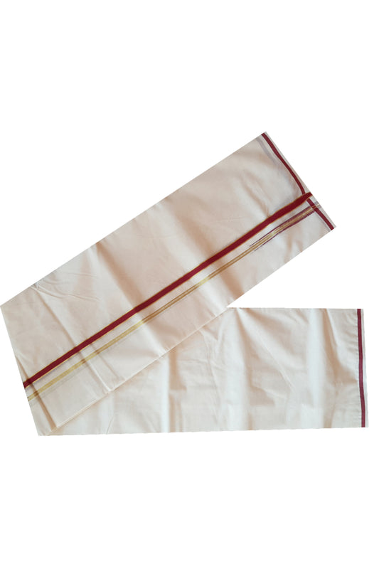 Mundu with Maroon and Puliyilakkara Kasavu Border (South Indian Dhoti)