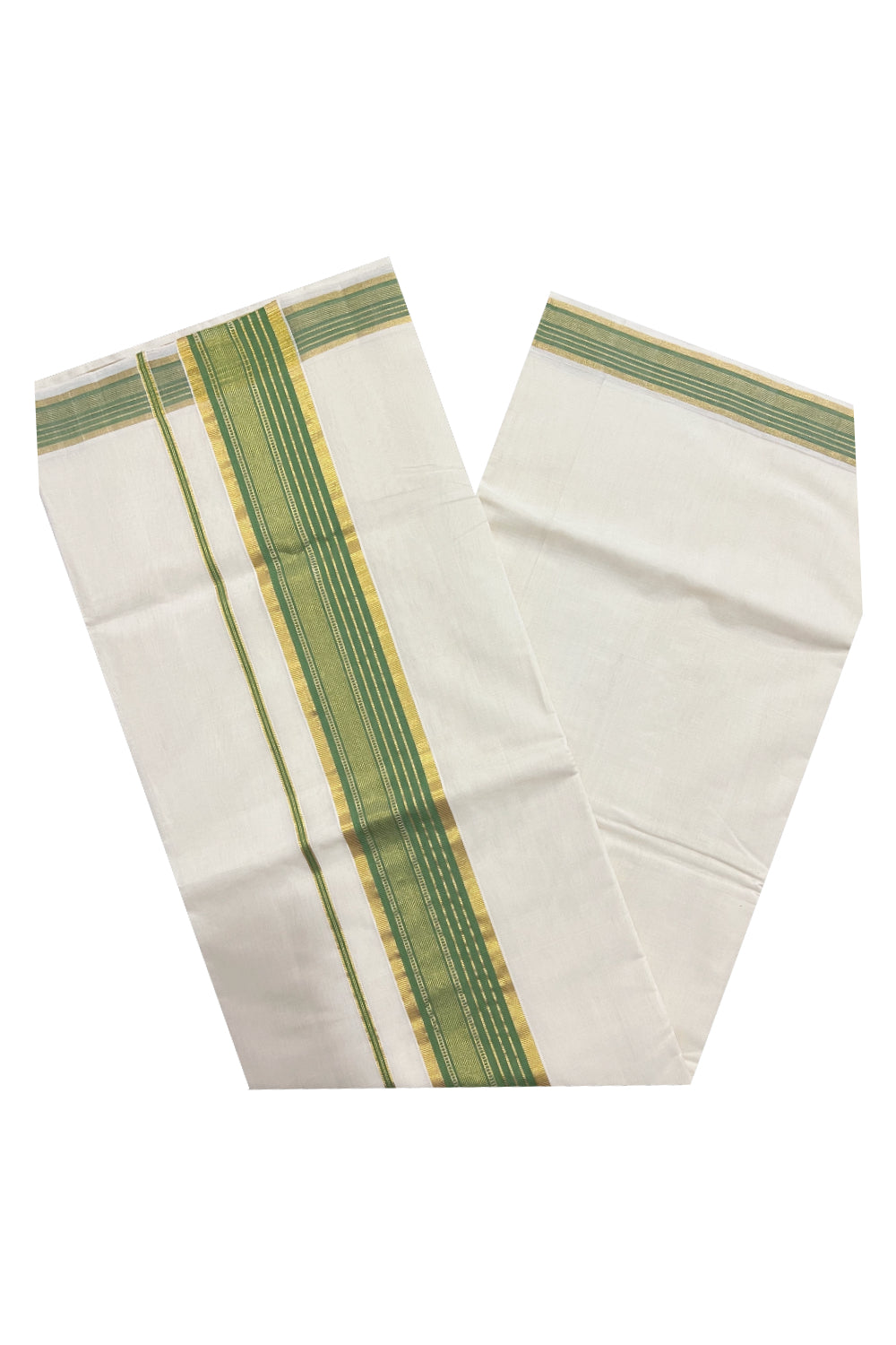 Southloom™ Premium Handloom Kerala Saree with Light Green and Kasavu Border