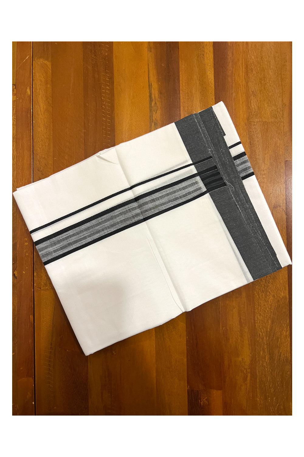 Pure White Cotton Double Mundu with Black Border (South Indian Dhoti)