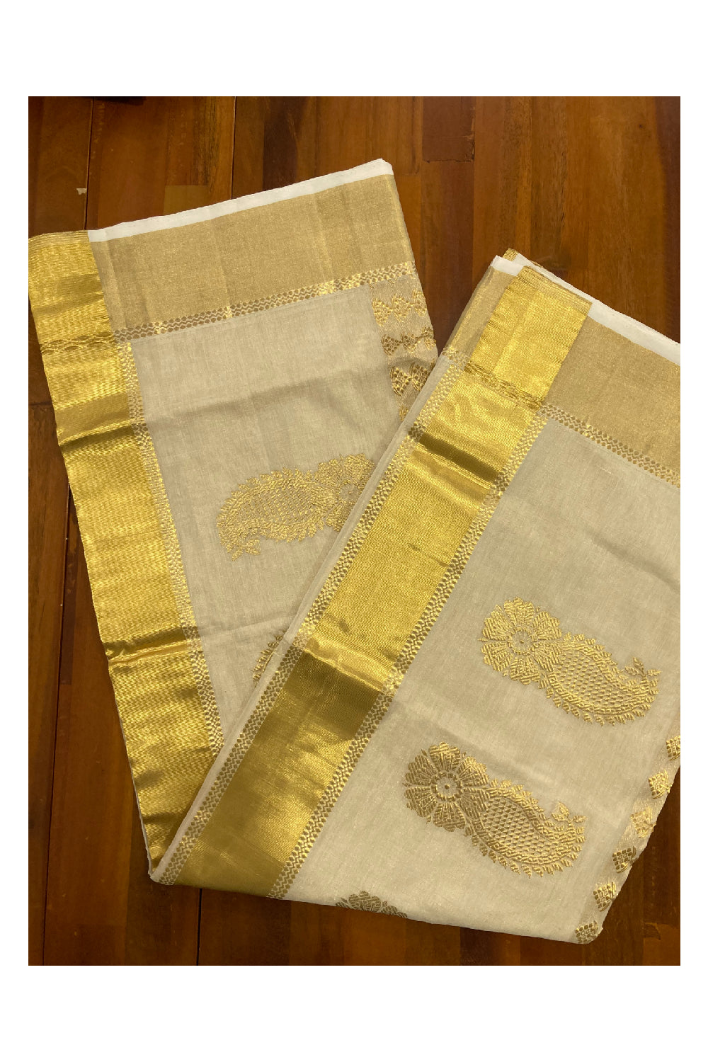 Southloom Balaramapuram Handloom Tissue Heavy Work Saree with Paisley Design